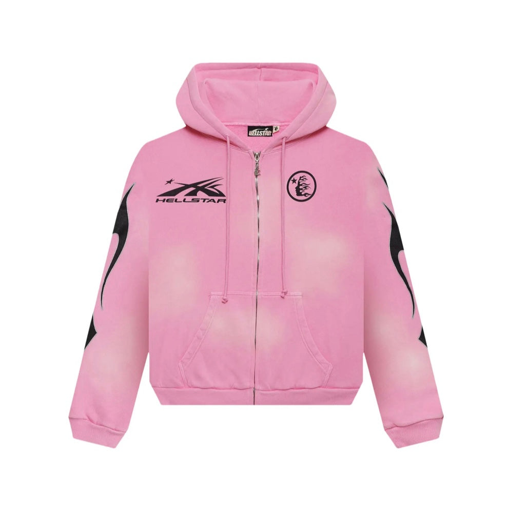 HellStar Pink Sports Flame Zip Up Hoodie