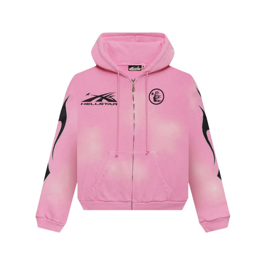 HellStar Pink Sports Flame Zip Up Hoodie